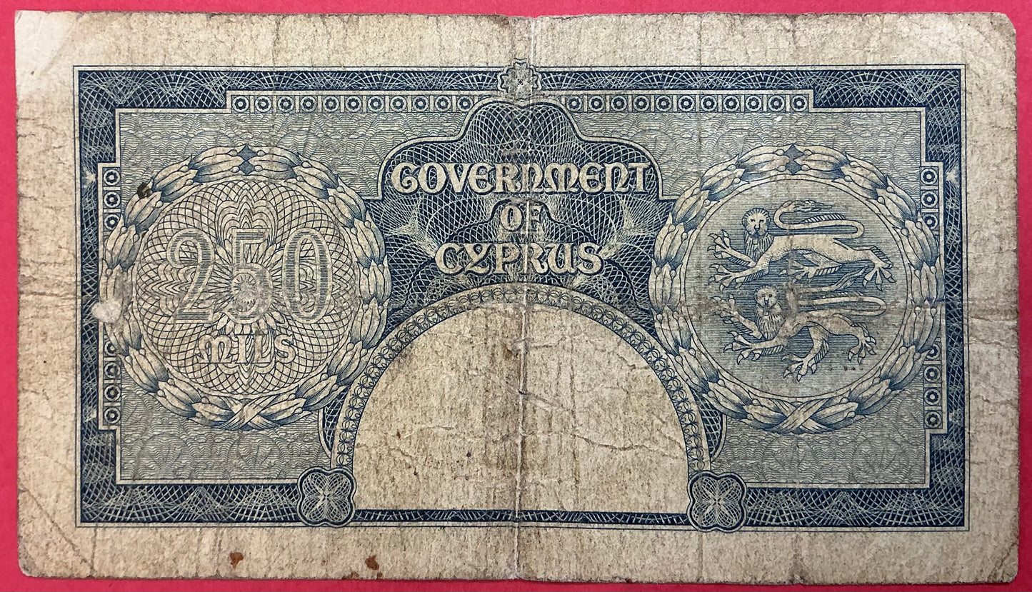 Cyprus - 250 Mils 1.2.1956 P#33a Kvalitet 1-