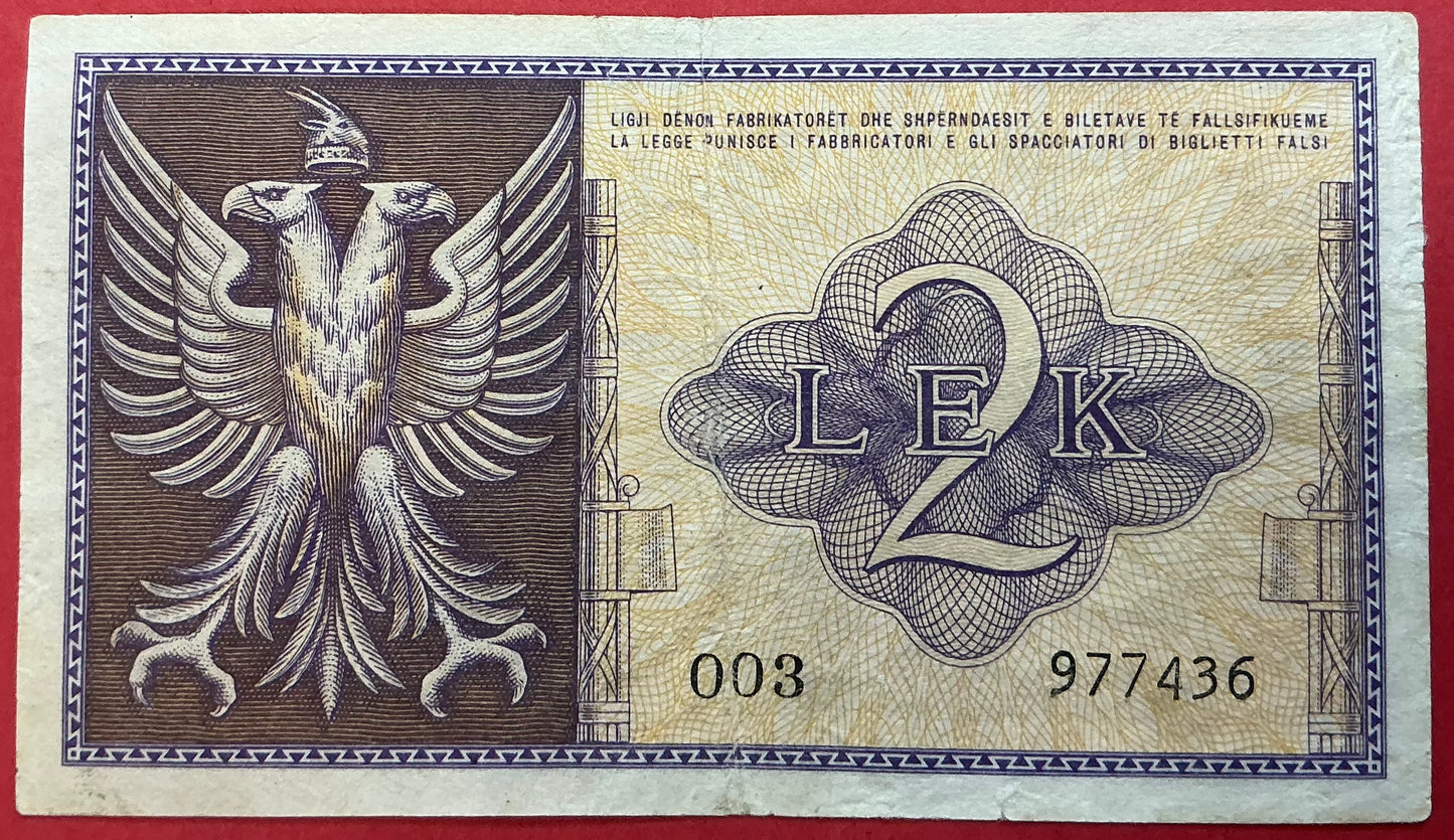 Albania - 2 Lek (1940) P#9 Kvalitet 1+
