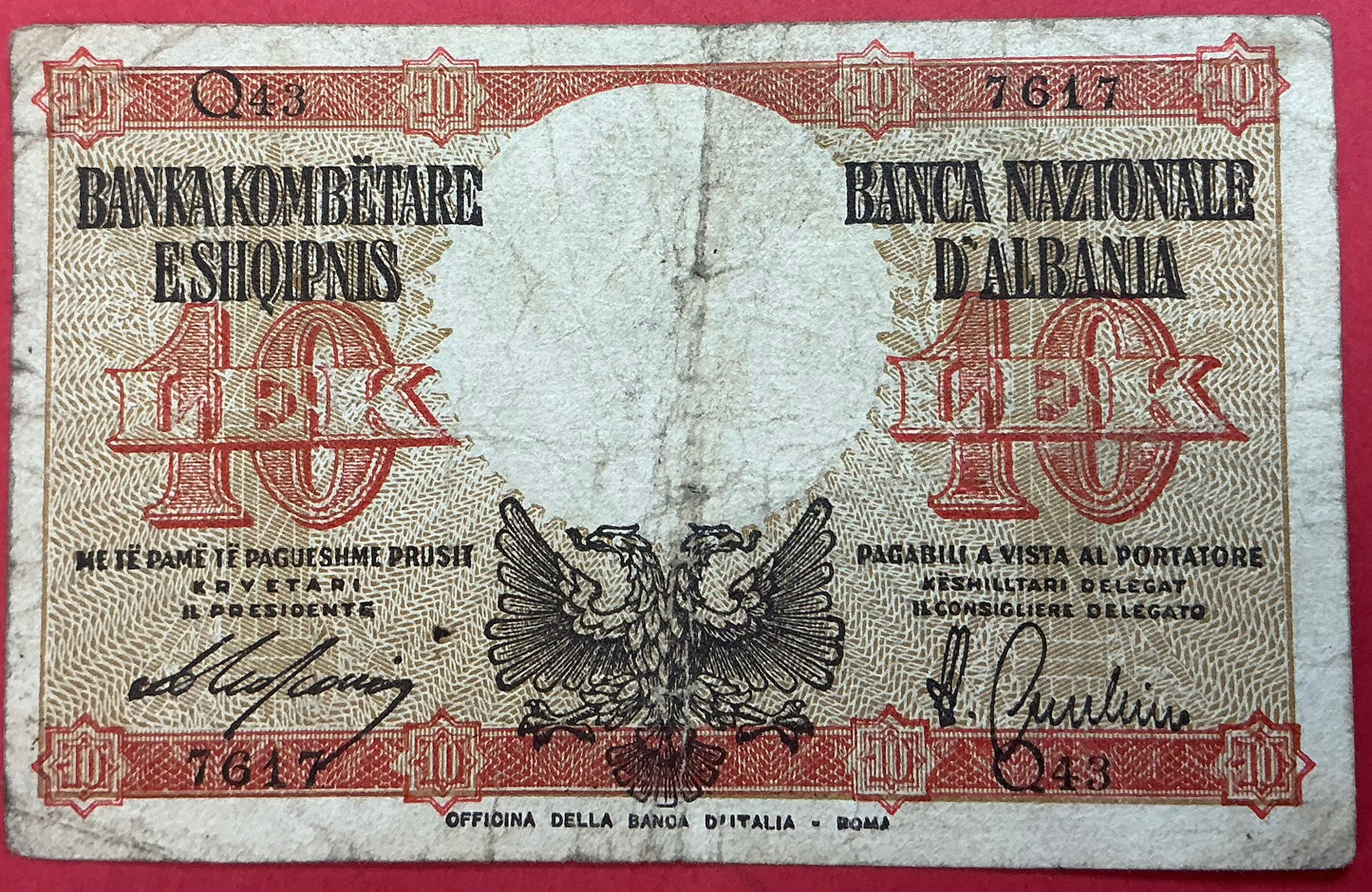 Albania - 10 Lek (1940) P#11 Kvalitet 1-