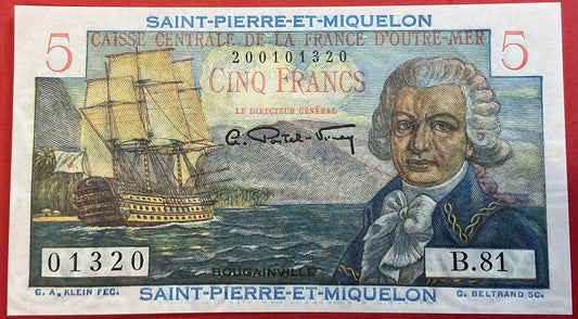 Saint Pierre & Miquelon - 5 Francs (1950-1960) P#22 Kvalitet 0