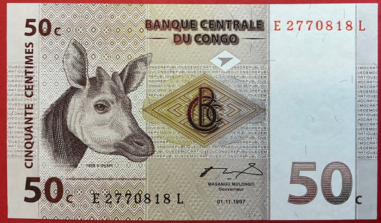 Congo Democratic Republic - 50 Centimes 1.11.1997 P#84a Kvalitet 0