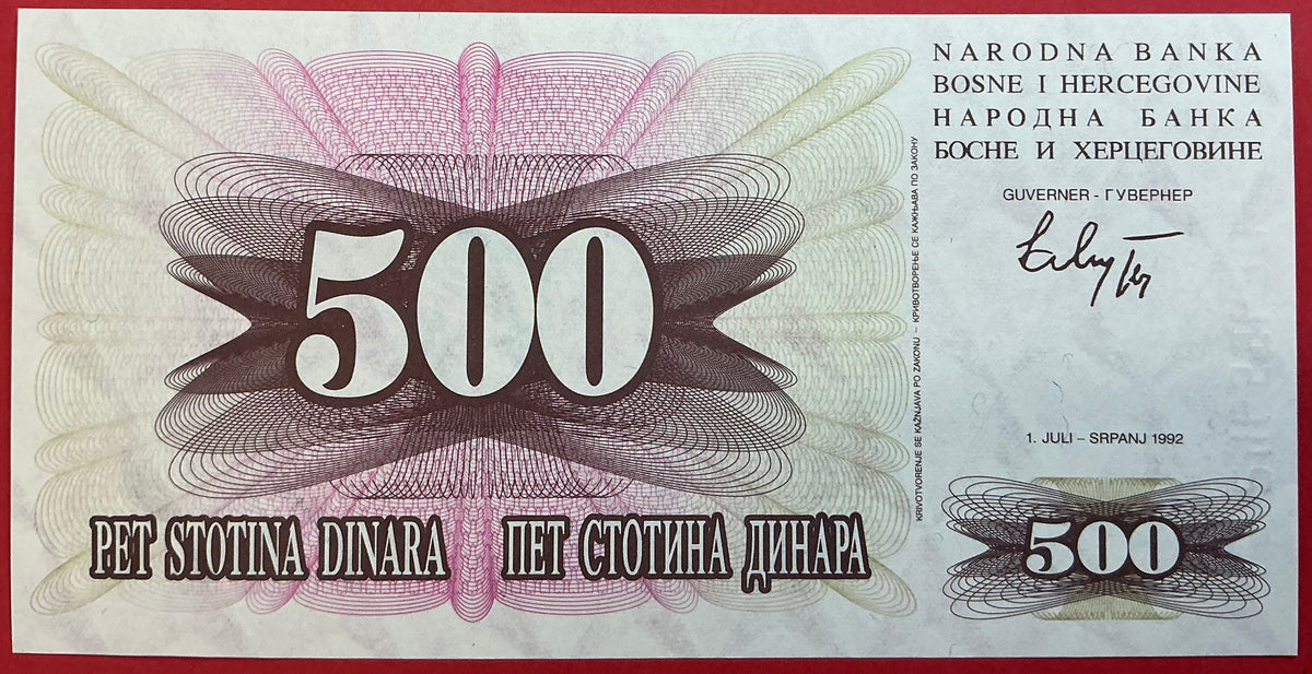 Bosnia-Herzegovina - 500 Dinara 1.7.1992 P#14a Kvalitet 0