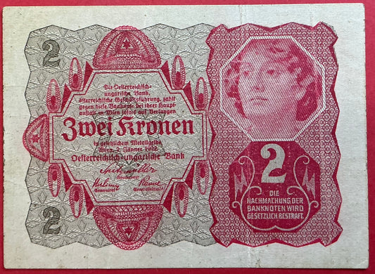 Austria - 2 Kronen 2.1.1922 P#74 Kvalitet 1+
