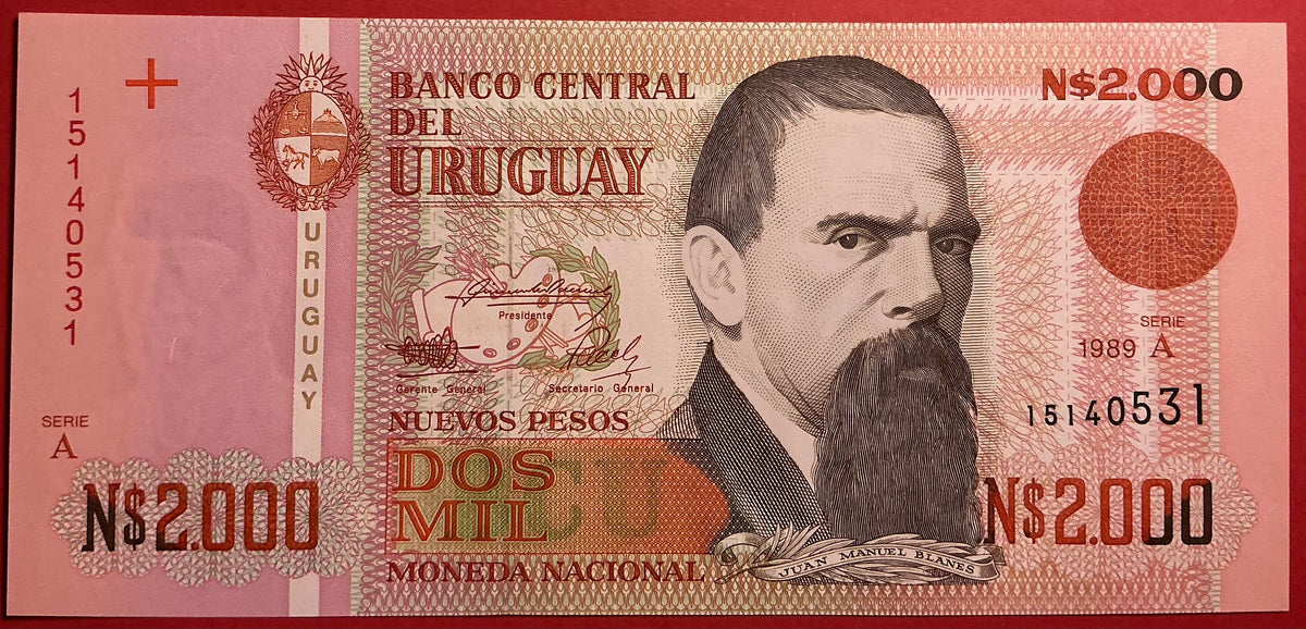 Uruguay - 2000 Nuevos Pesos 1989 P#68a Kvalitet 0