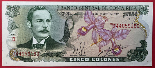 Costa Rica - 5 Colones 12.3.1981 P#236d Kvalitet 01