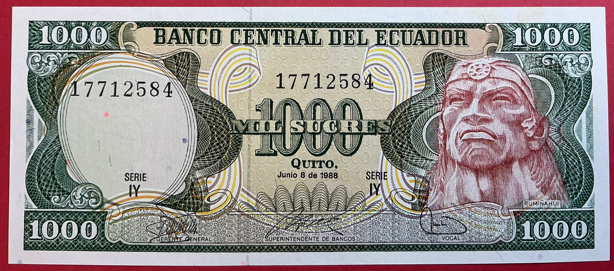 Ecuador - 1000 Sucres 8.6.1988 P#125b Kvalitet 0