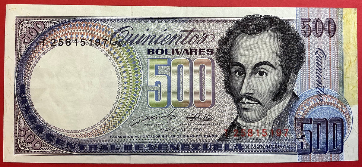 Venezuela - 500 Bolívares 31.5.1990 P#67d Kvalitet 1+ (Lim på højre kant)