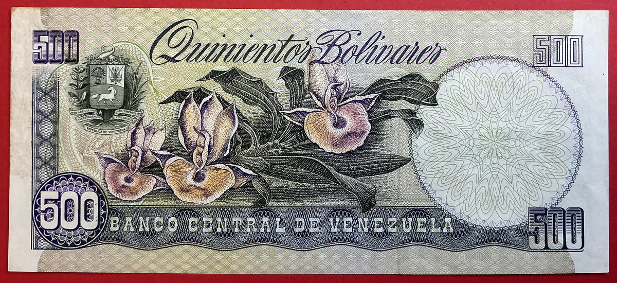 Venezuela - 500 Bolívares 31.5.1990 P#67d Kvalitet 1+ (Lim på højre kant)