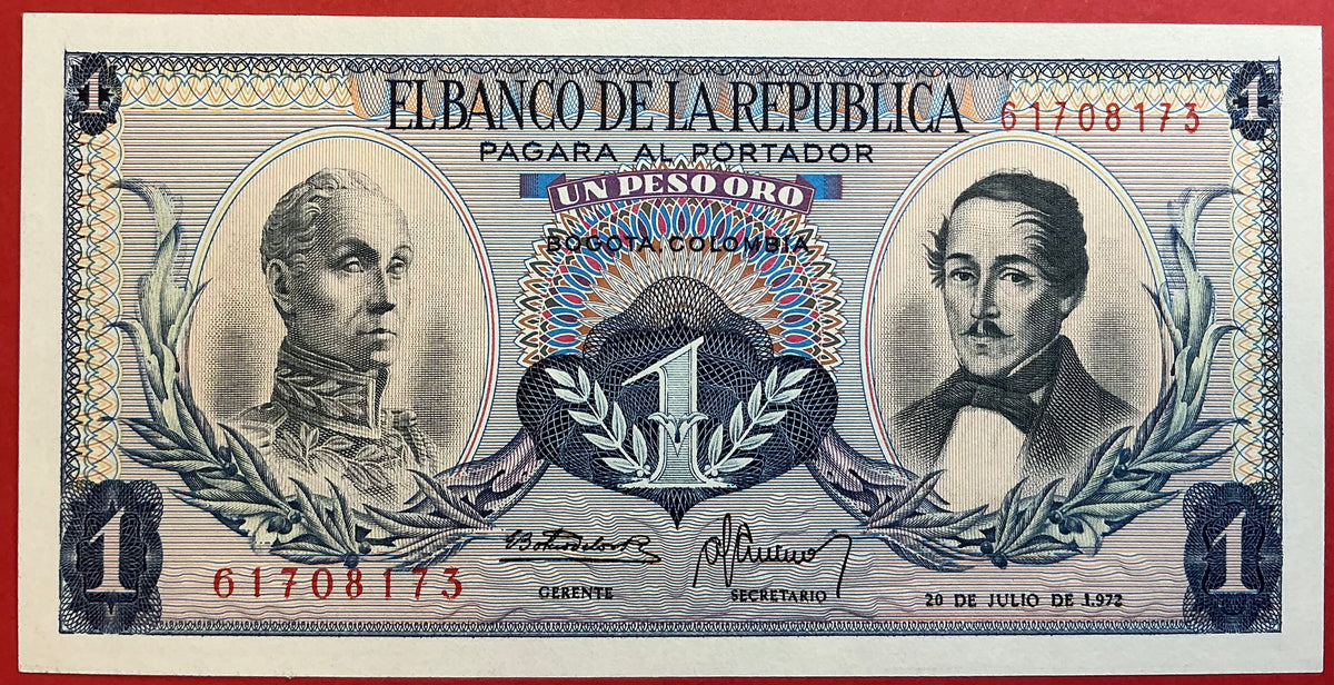 Colombia - 1 Peso Oro 20.7.1972 P#404e Kvalitet 0