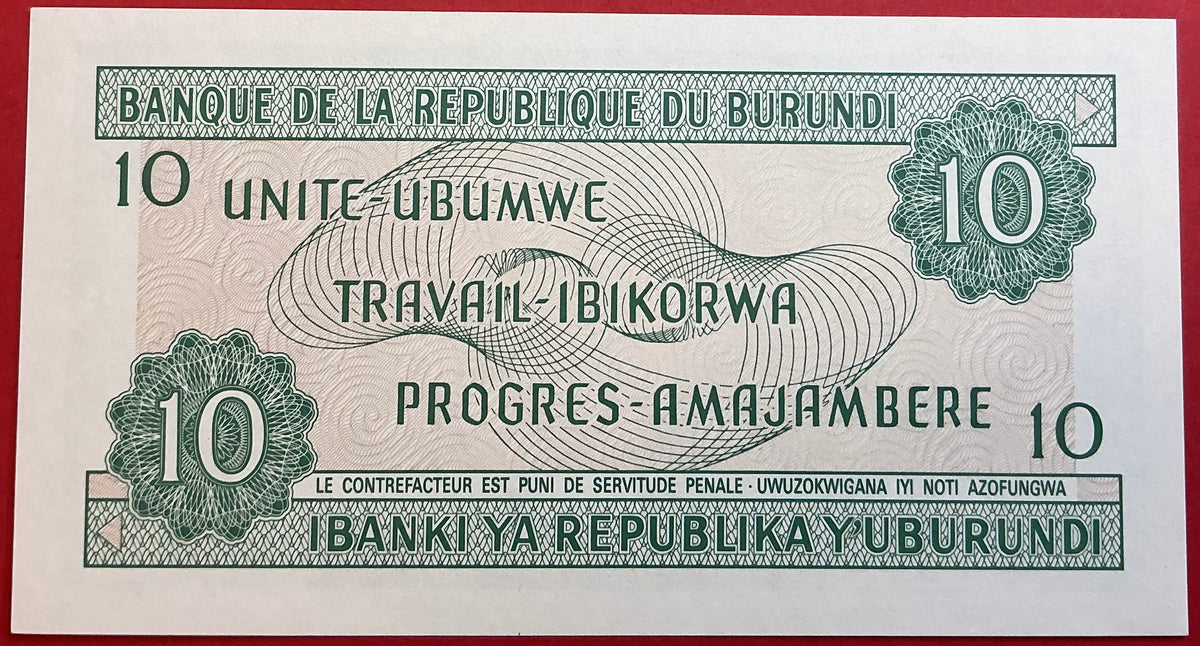 Burundi - 10 Francs 1.10.1989 P#33b Kvalitet 0