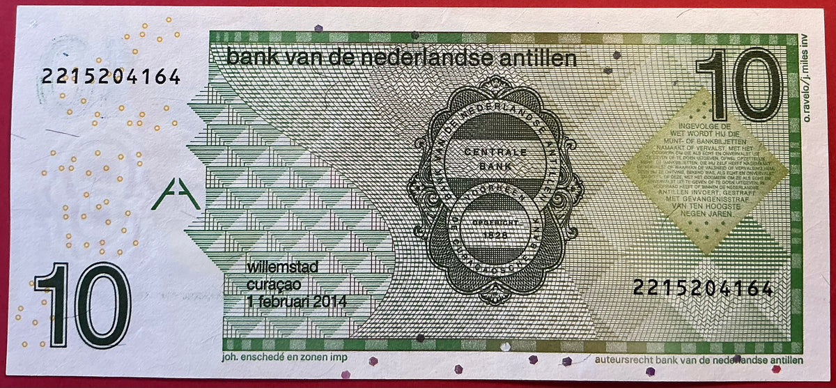 Netherlands Antilles - 10 Gulden 1.2.2014 P#28g Kvaliter 1+/01