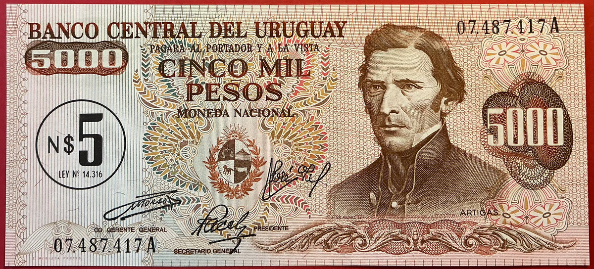 Uruguay - 5 Nuevos Pesos on 5000 Pesos (1975) P#57 Kvalitet 0