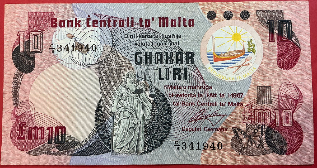 Malta - 10 Liri (1979) P#36b Kvalitet 1+