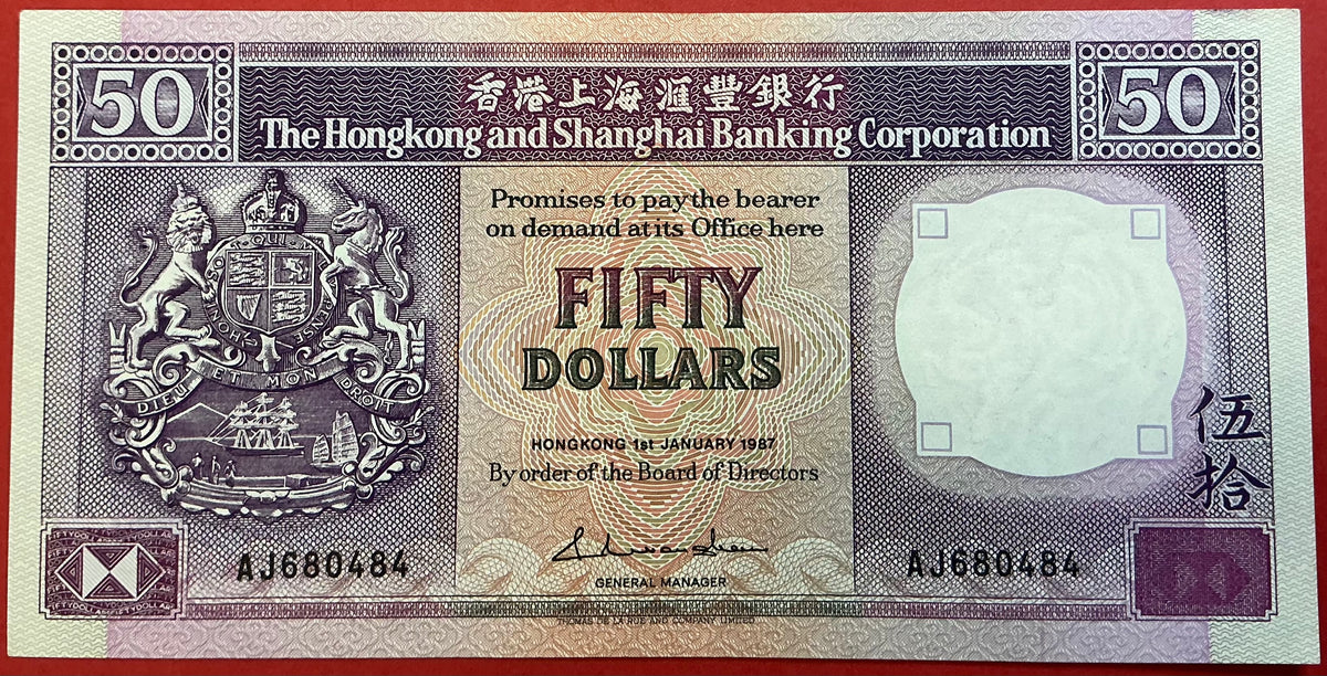 Hongkong - 50 Dollars 1.1.1987 P#193a Kvalitet 1+