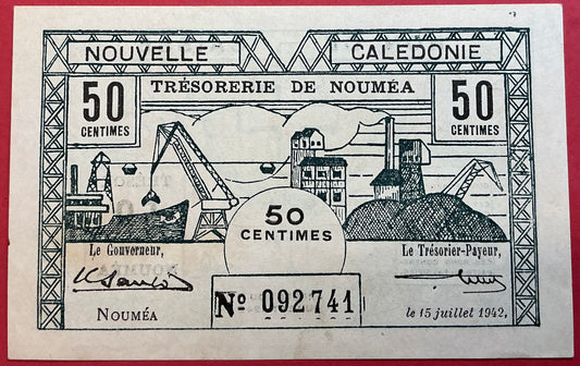 New Caledonia - 50 Centimes 15.7.1942 P#51 Kvalitet 1+/01