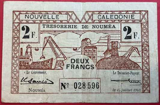 New Caledonia - 2 Francs 15.7.1942 P#53 Kvalitet 1/1+