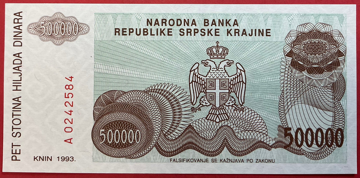 Croatia/Serbian Krajina - 500.000 Dinara 1993 P#R23a Kvalitet 0