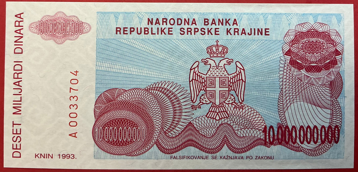 Croatia/Serbian Krajina - 10.000.000.000 Dinara 1993 P#R28a Kvalitet 0