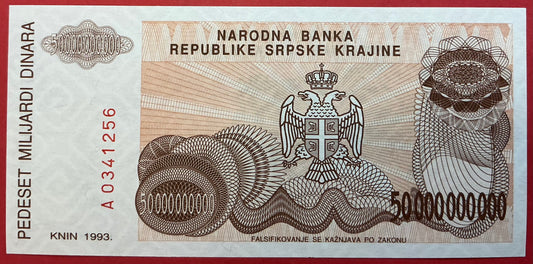 Croatia/Serbian Krajina - 50.000.000.000 Dinara 1993 P#R29a Kvalitet 0