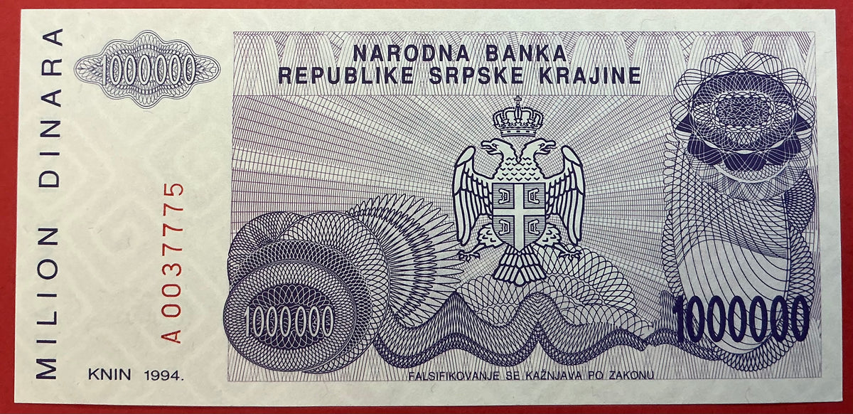 Croatia/Serbian Krajina - 1.000.000 Dinara 1994 P#R33a Kvalitet 01