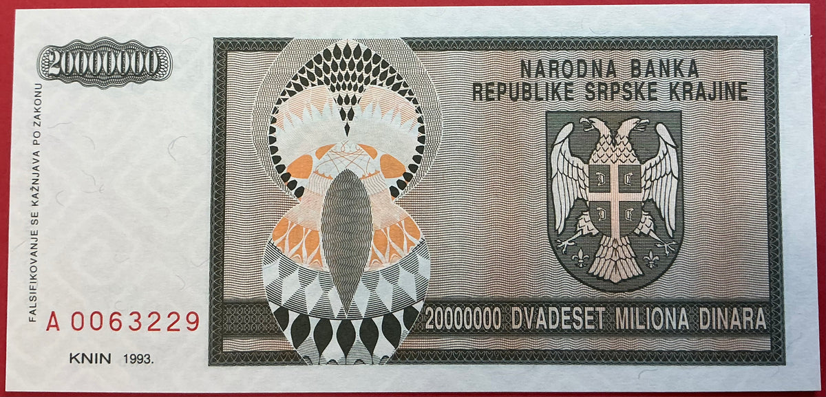 Croatia/Serbian Krajina - 20.000.000 Dinara 1993 P#R14a Kvalitet 0