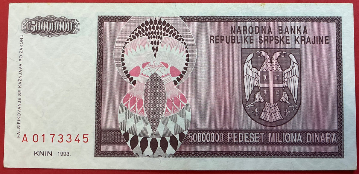 Croatia/Serbian Krajina - 50.000.000 Dinara 1993 P#R14a Kvalitet 1+/01