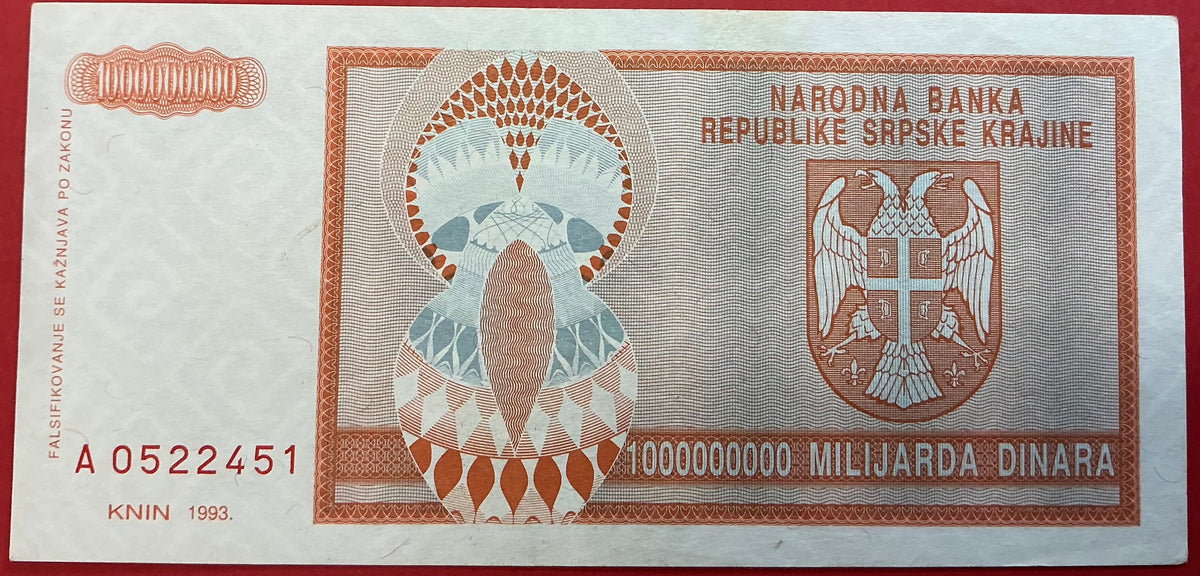 Croatia/Serbian Krajina - 1.000.000.000 Dinara 1993 P#R17a Kvalitet 1+/01