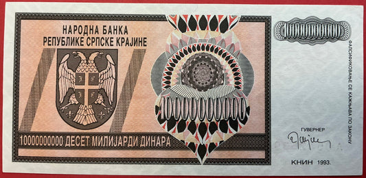 Croatia/Serbian Krajina - 10.000.000.000 Dinara 1993 P#R19a Kvalitet 01