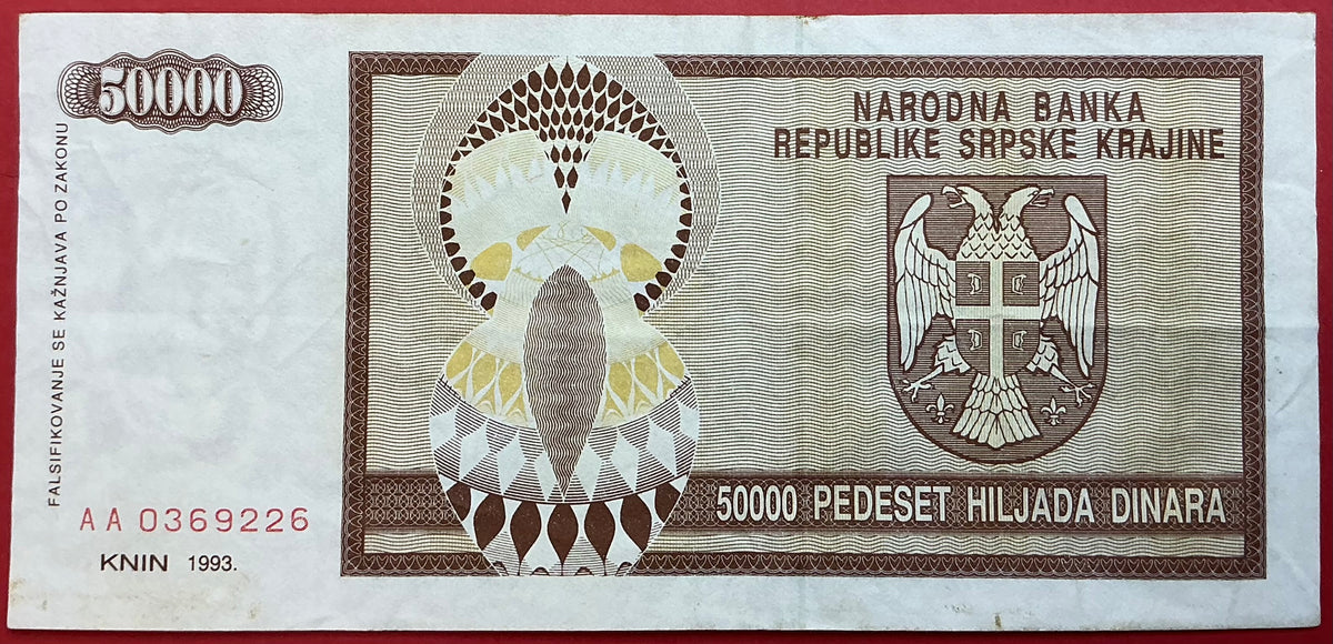Croatia/Serbian Krajina - 50.000 Dinara 1993 P#R8a Kvalitet 1+