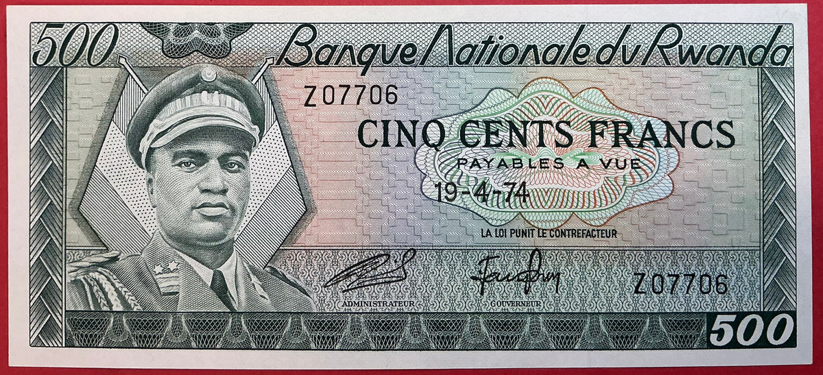 Rwanda - 500 Francs 19.4.1974 P#11a Kvalitet 0