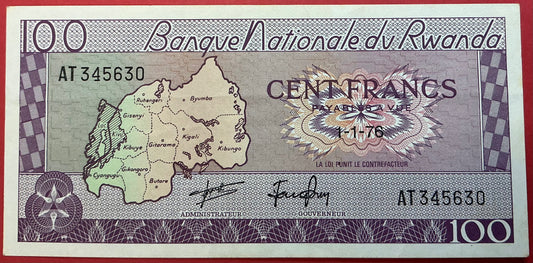 Rwanda - 100 Francs 1.1.1976 P#8d Kvalitet 01/0