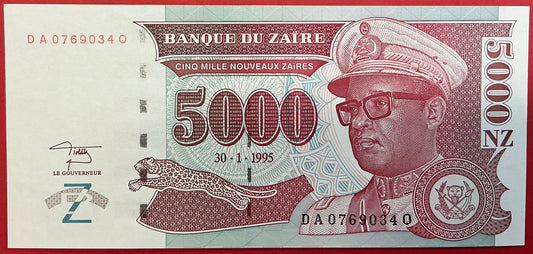 Zaïre- 5000 Nouveaux Zaïres 30.1.1995 P#69 Kvalitet 0