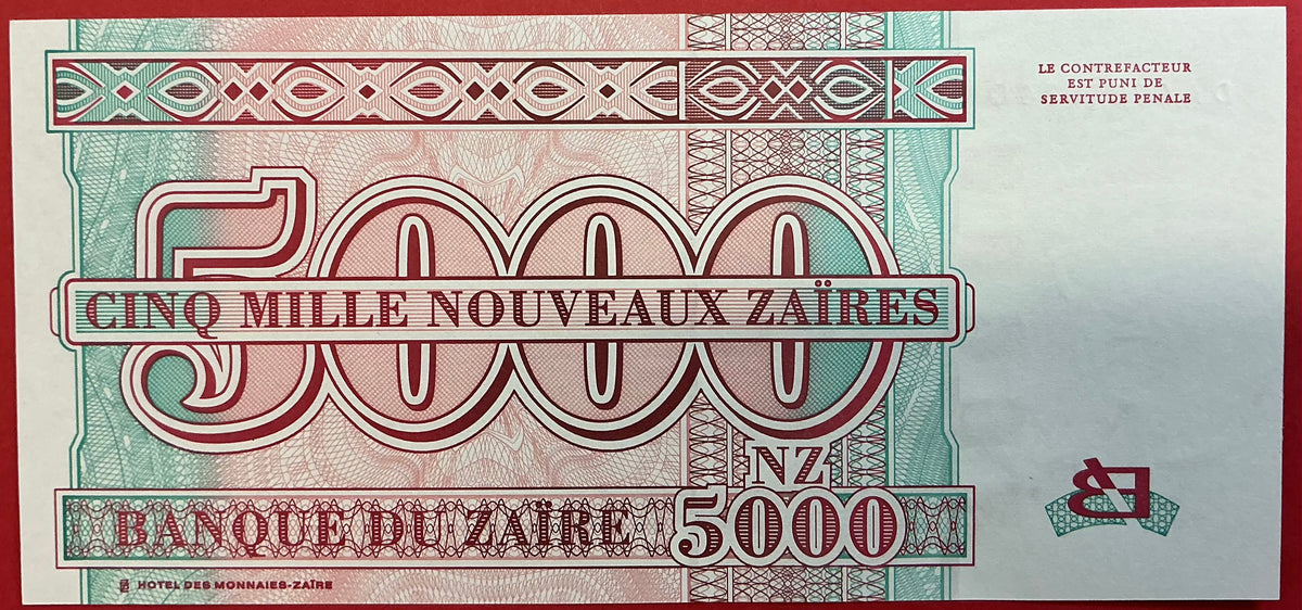 Zaïre- 5000 Nouveaux Zaïres 30.1.1995 P#69 Kvalitet 0