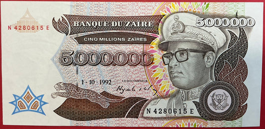 Zaïre - 5.000.000 Millions Zaïres 1.10.1992 P#46a Kvalitet 01/0