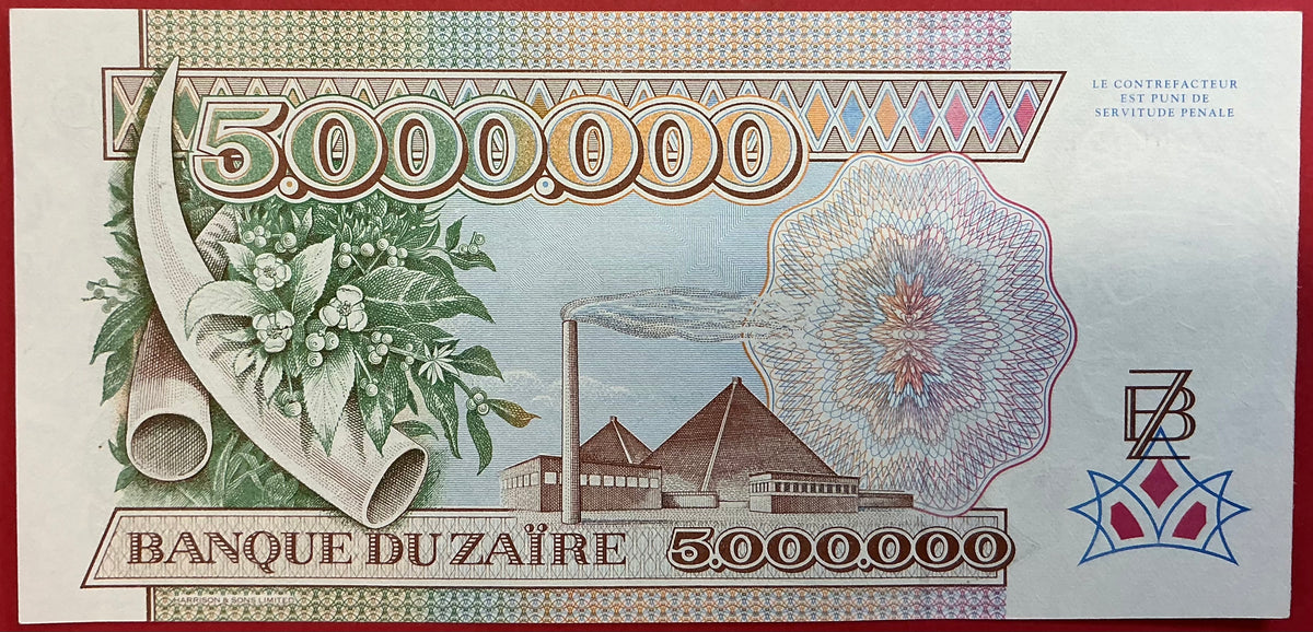 Zaïre - 5.000.000 Millions Zaïres 1.10.1992 P#46a Kvalitet 01/0