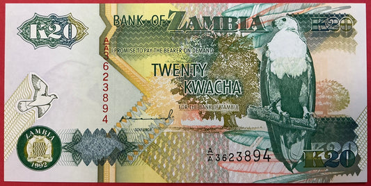 Zambia - 20 Kwacha 1992 P#36a Kvalitet 0