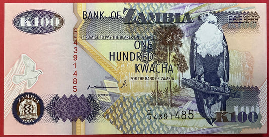 Zambia - 100 Kwacha 1992 P#38a Kvalitet 0