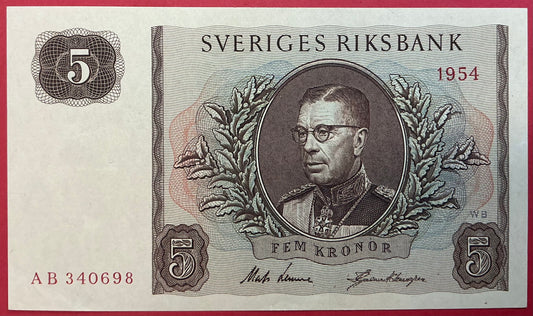 Sweden - 5 Kronor 1954 P#42a Kvalitet 01/0